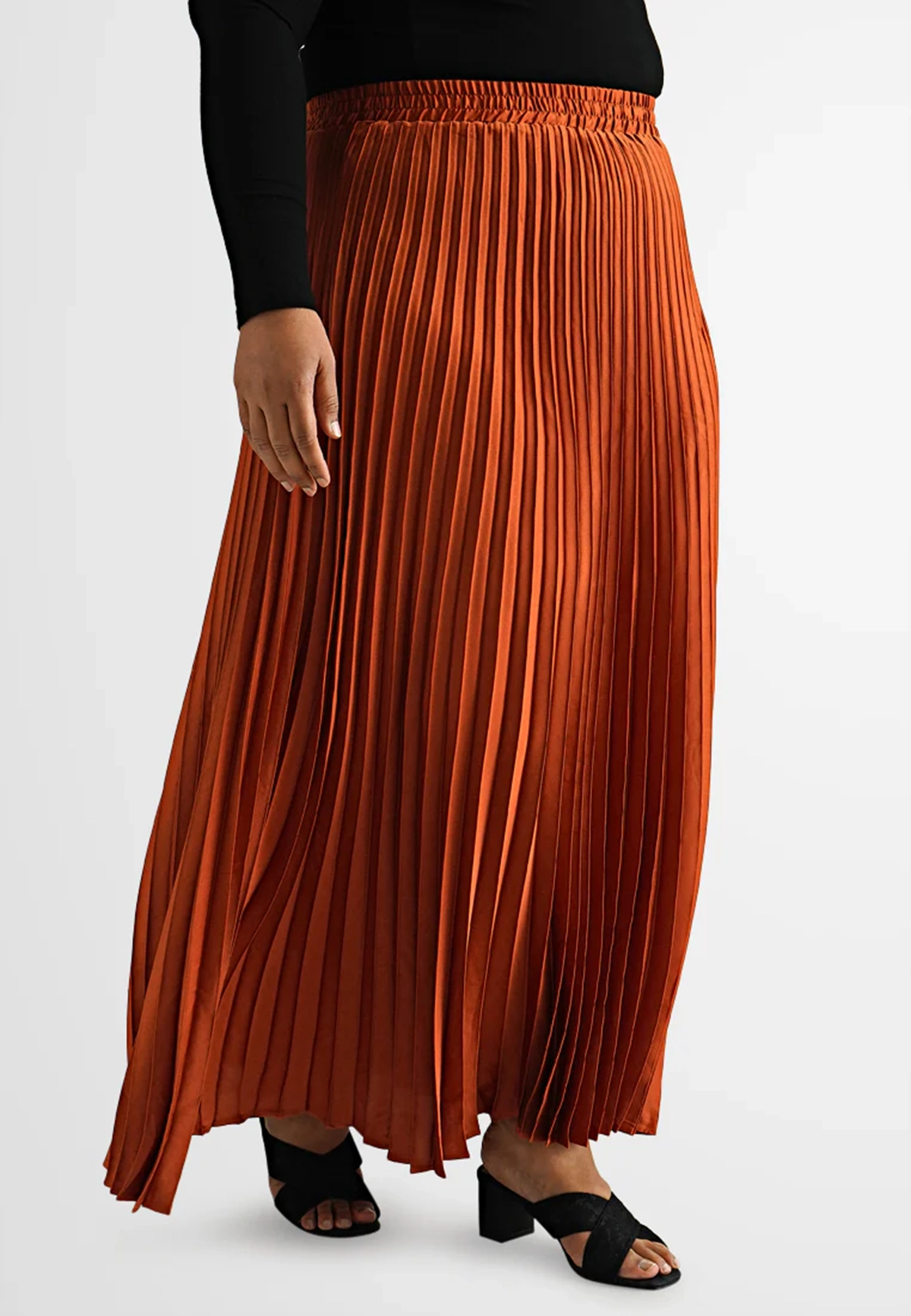 Satin Pleated Flare Skirt