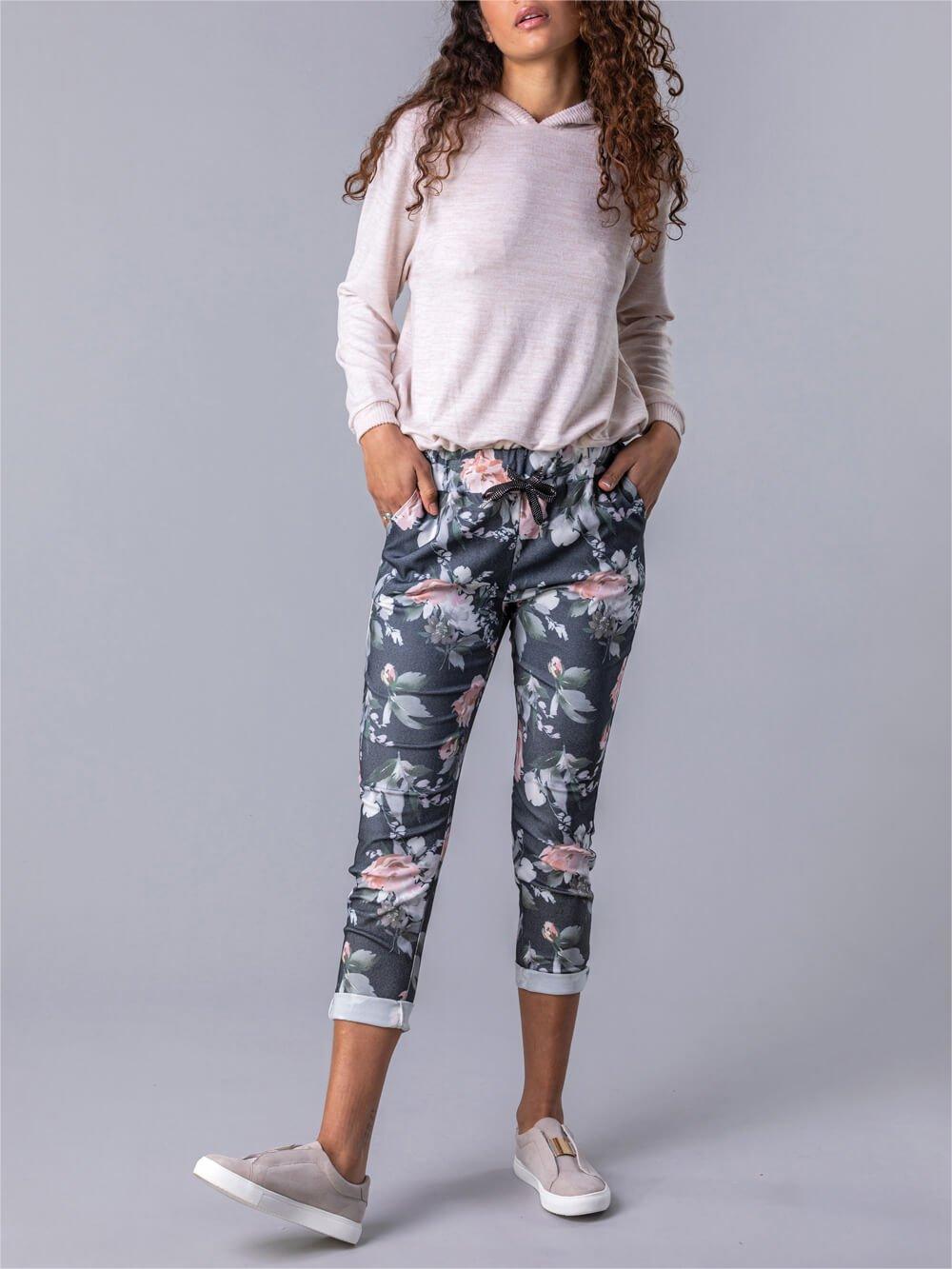 Black Multi-Print Cropped Trousers