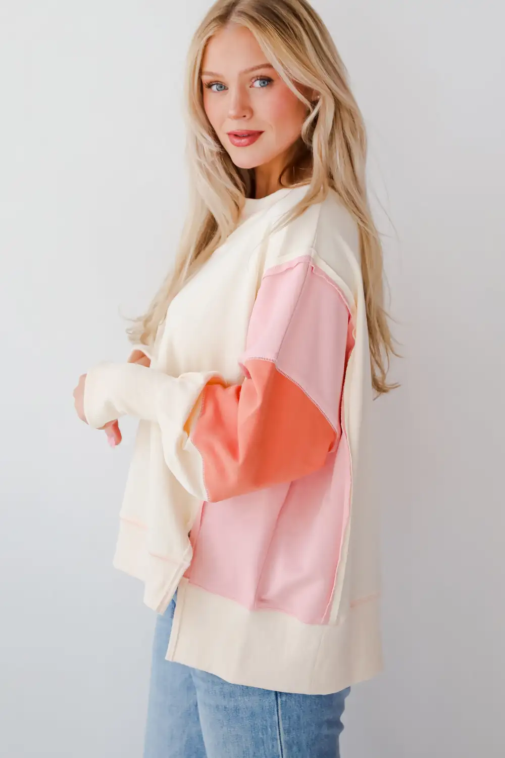 Perfect Coziness Cream Color Block Pullover