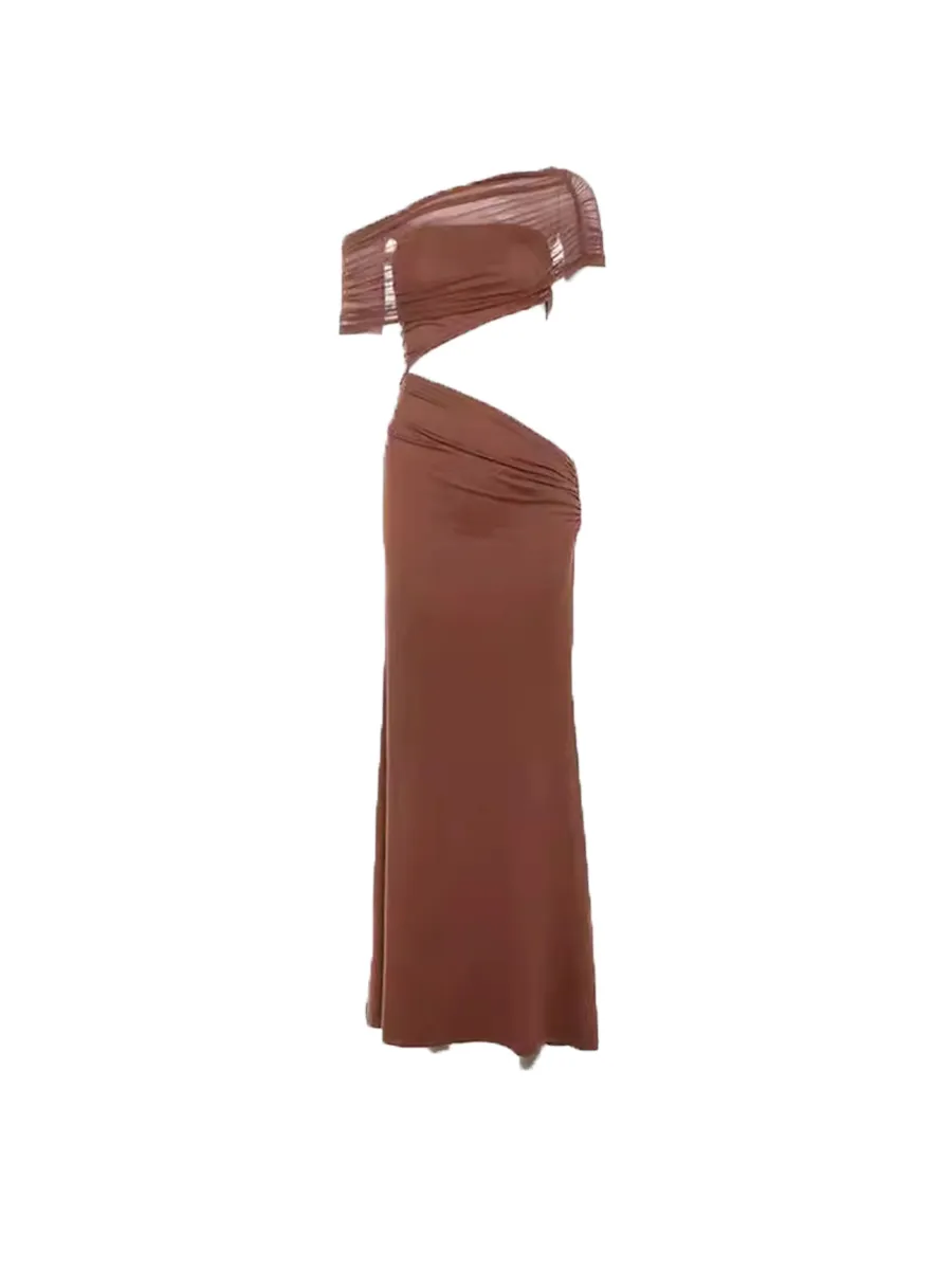 Slim Dress with Slanted Shoulder Cut-outs