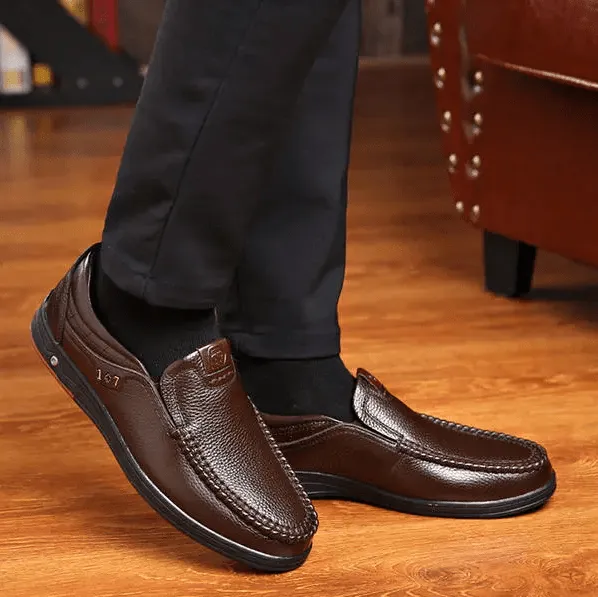 Mens Leather Soft Insole Casual Business Slip On Loafers