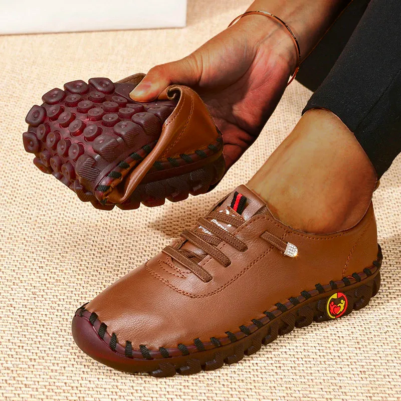 Cillol Platform Loafers  Casual Shoes Leather Flats Comfortable Slip on Shoes