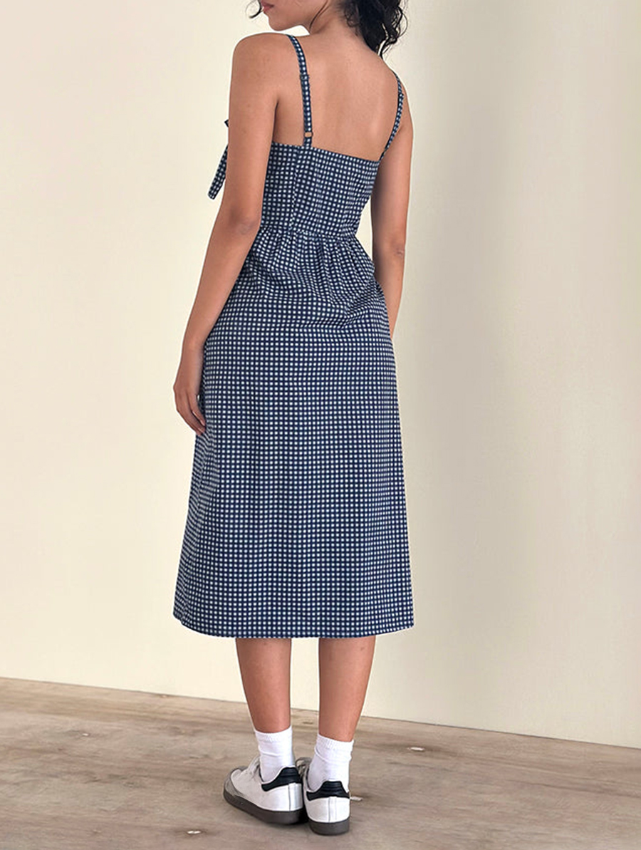 Sloane Midi Dress In Mini Dark Blue Gingham