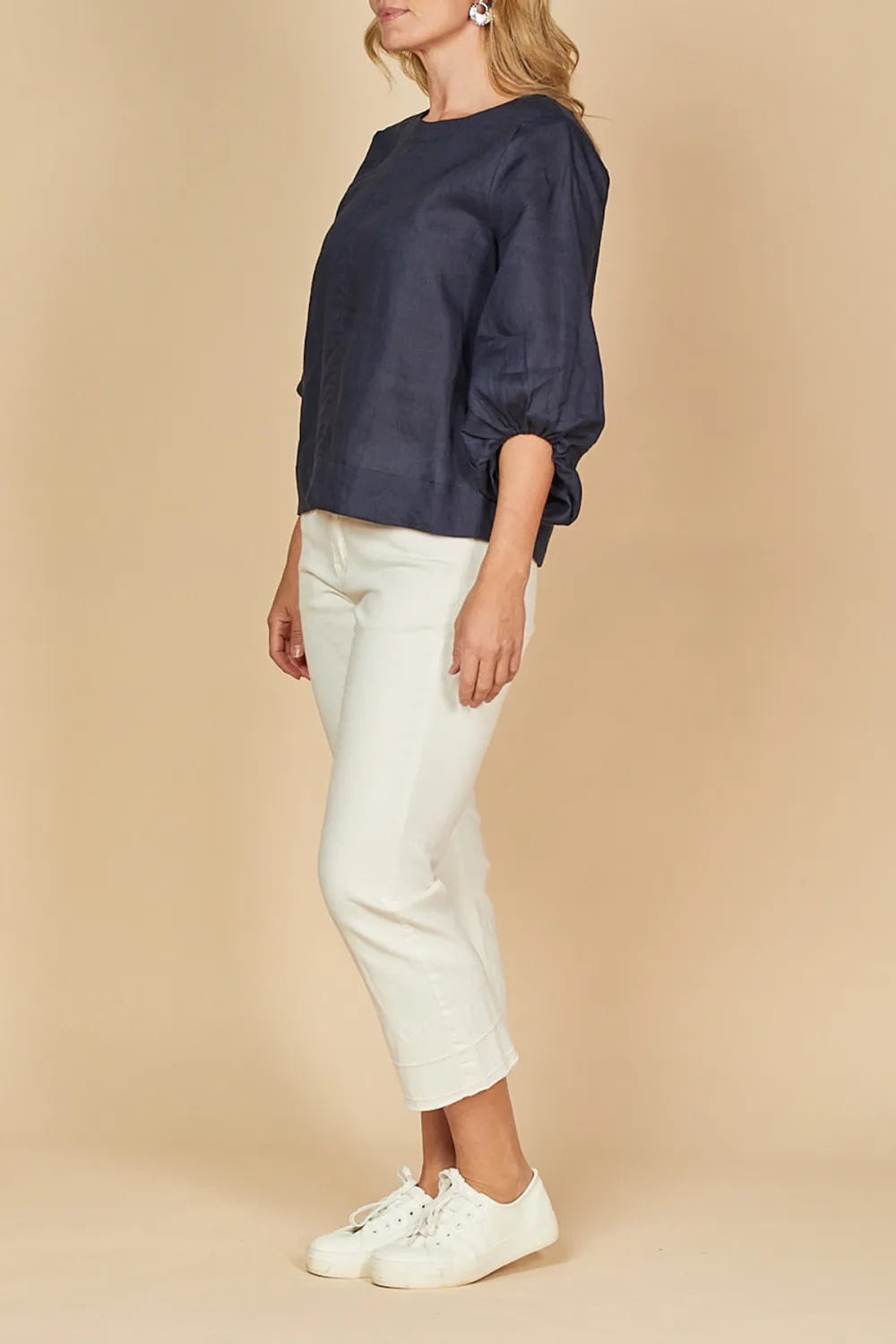 Audrey Linen Blouse In Navy