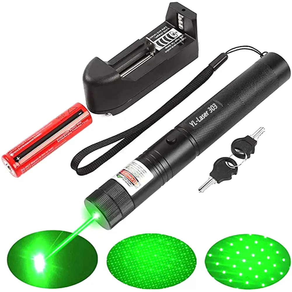 High Power Laser 303 301 Pointers Adjustable Focus Burning Match Lazer Pen Green Red Blue Violet Safe Key Free Battery e Charger