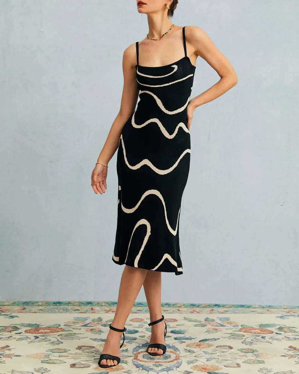 Black and white suspender ripple dress