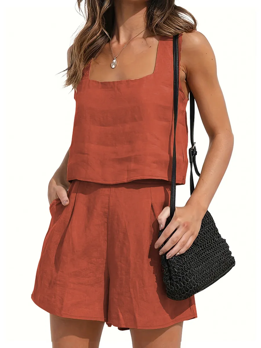 Women's Square Neck Sleeveless Top Casual Set