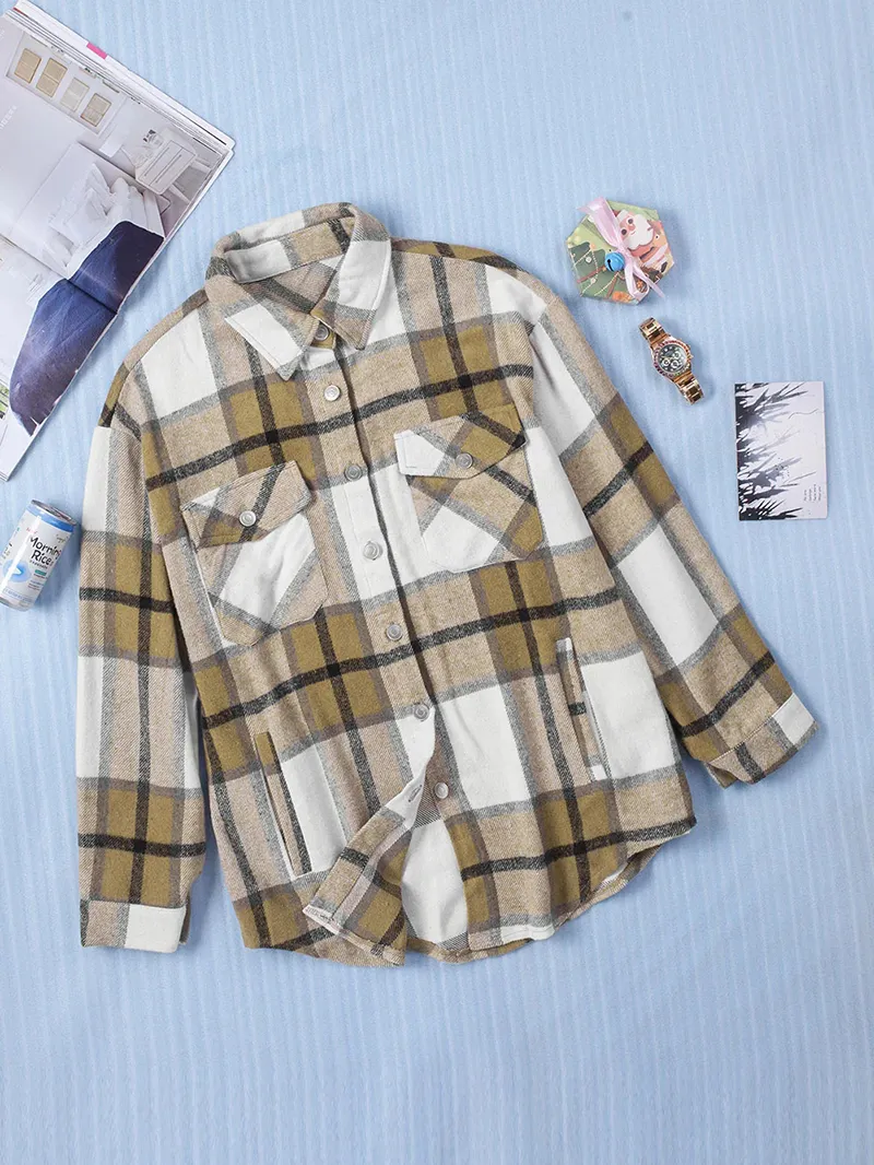 Women's Classic Simple Plaid Pocket Jacket