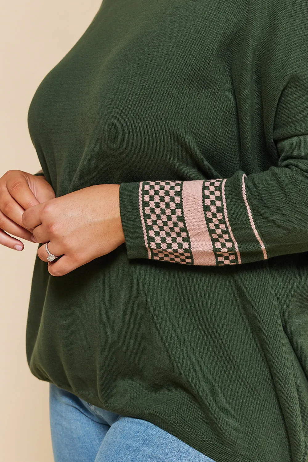 Binky Checkered Jumper In Olive