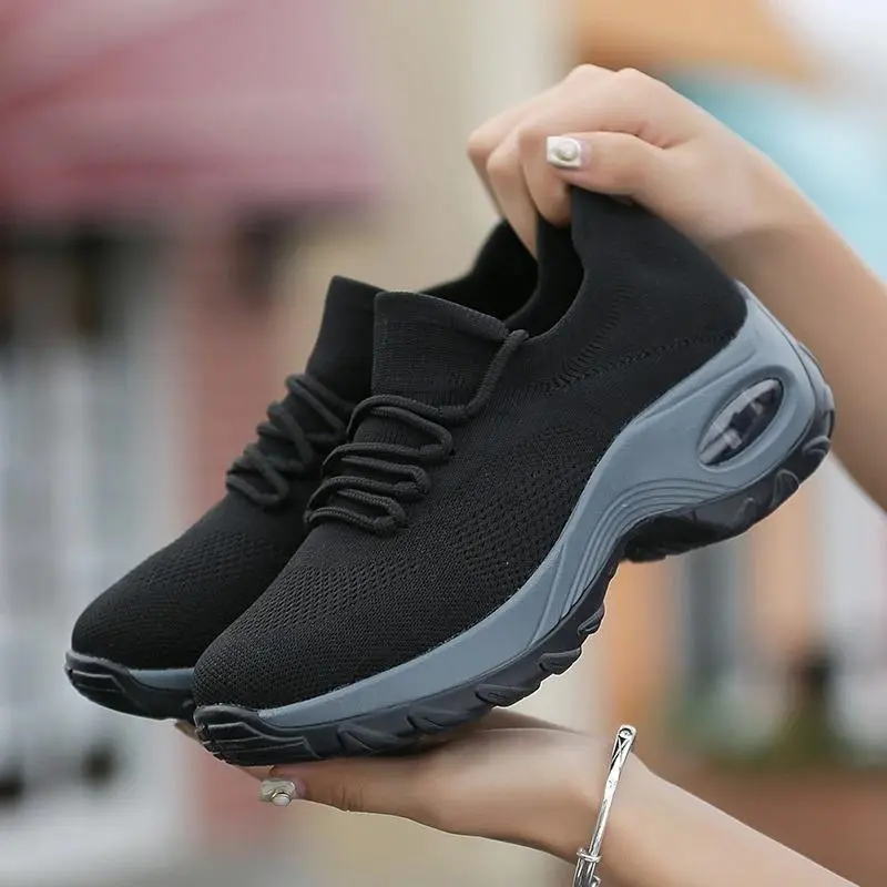 Cilool Lace Up Walking Running Shoes Platform Sneakers