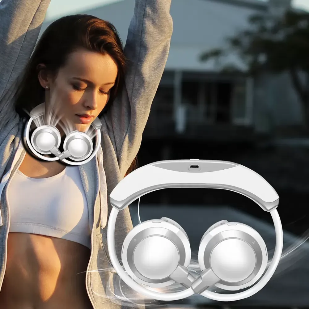 Portable USB LED Adjustable Angle FanMulti-function Mini Rechargeable Neck Hung Headset ooler Lazy Hanging Neck Cooling Fan