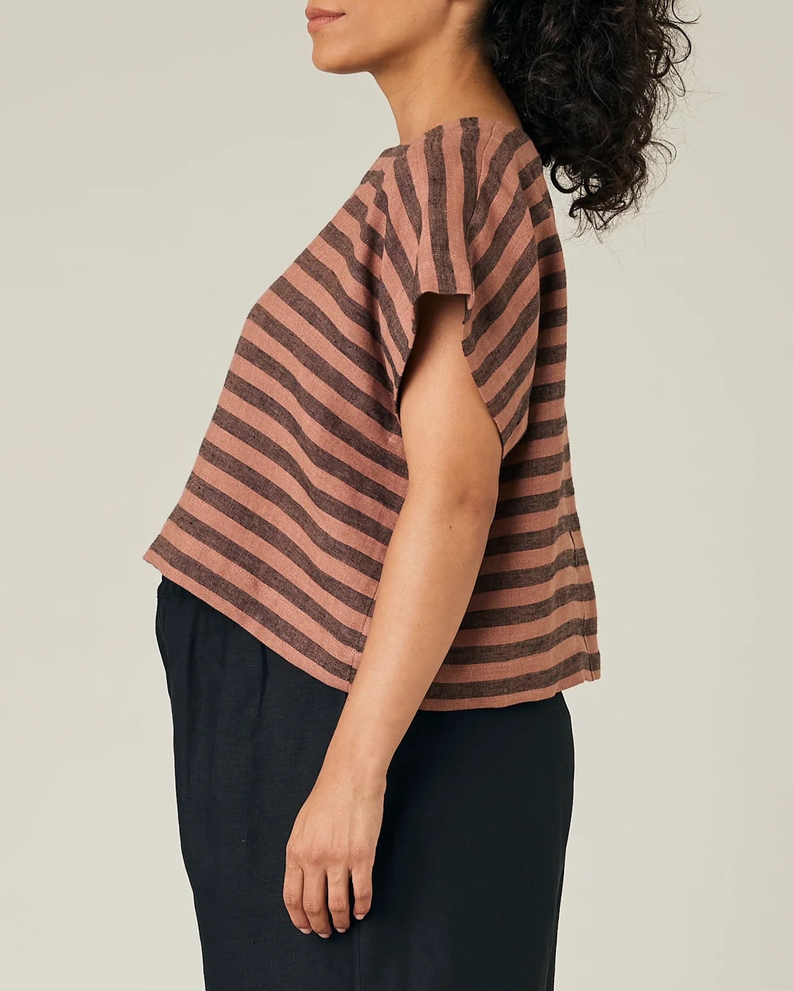 POLLY BISCUIT STRIPE LINEN TOP