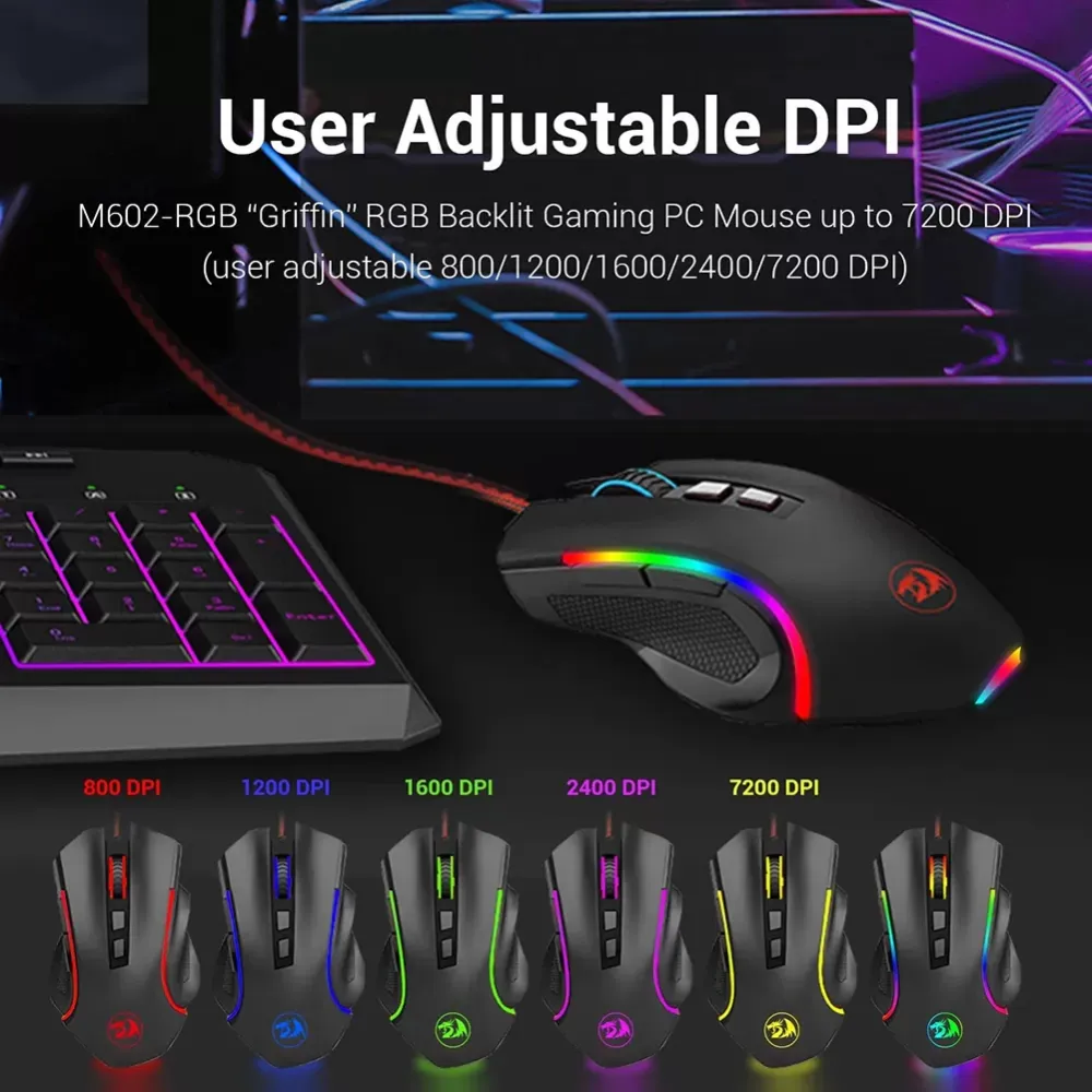 Gaming Mouse Redragon M602A-RGB Small USB Wired Optical Mice Household Computer Accessories for Desktop Laptop PC