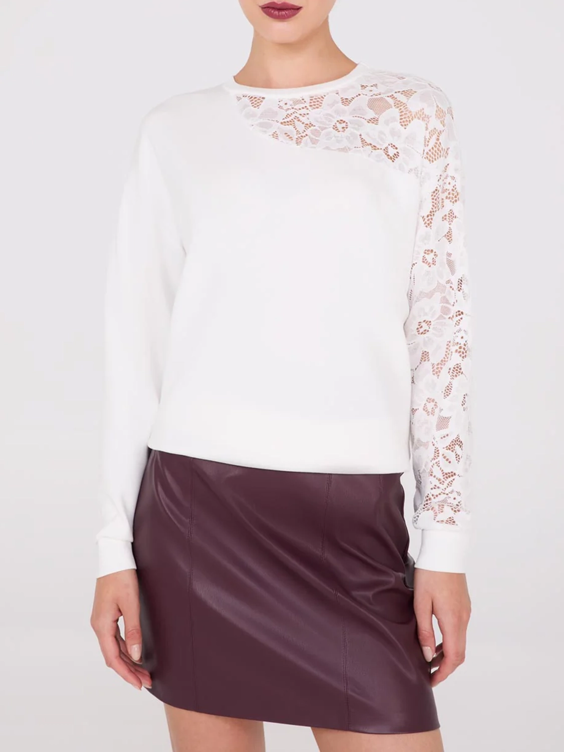 Drop Shoulder Sweater With Lace Sleeve