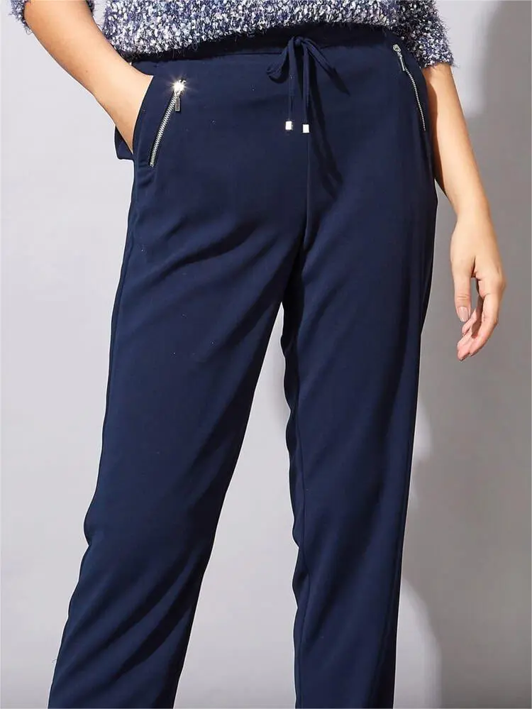 Navy blue pocket zip trousers