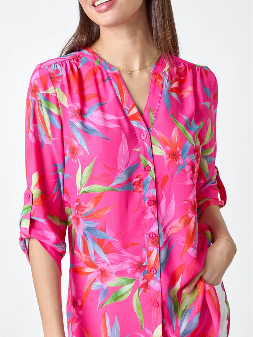 Cerise Floral Print Longline Blouse