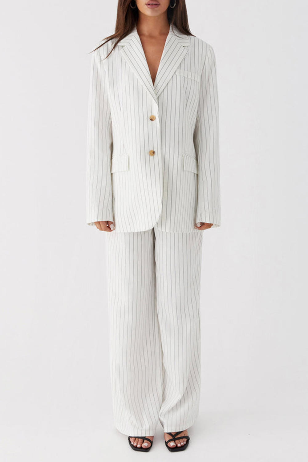 Can't Leave Pinstripe Oversized Blazer - White Pinstripe