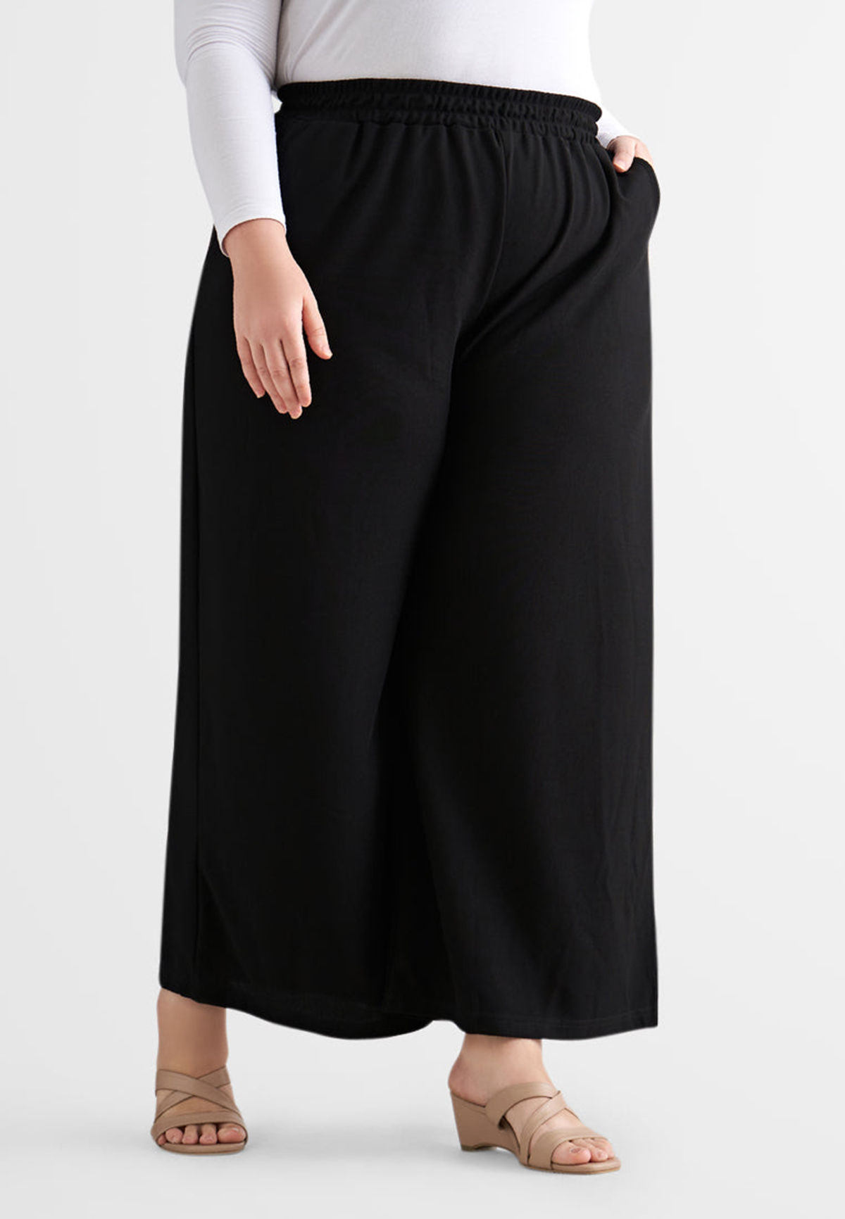 Waffle Work Wide Legs Pants - Black