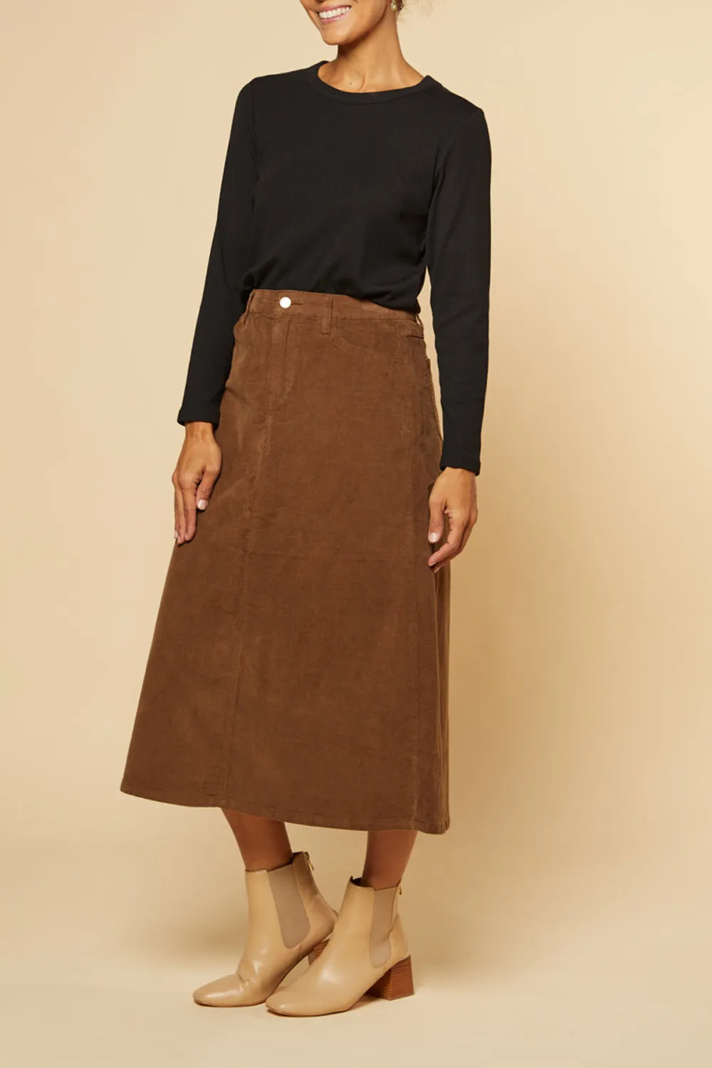 Adrift A-Line Brushed Cotton Skirt in Chocolate