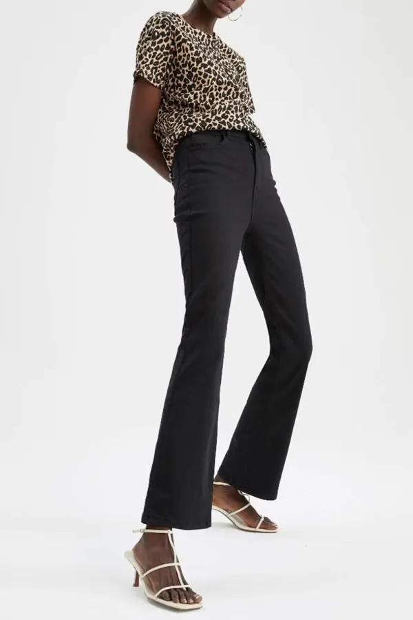 High Waist Flared Gabardine Trousers