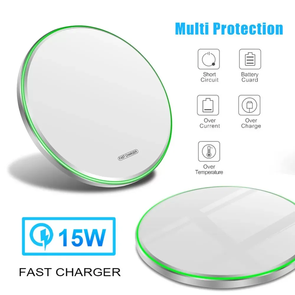 Hot selling new style, 15W fast induction wireless charger, thin mirror, suitable for Apple 12 mobile phone