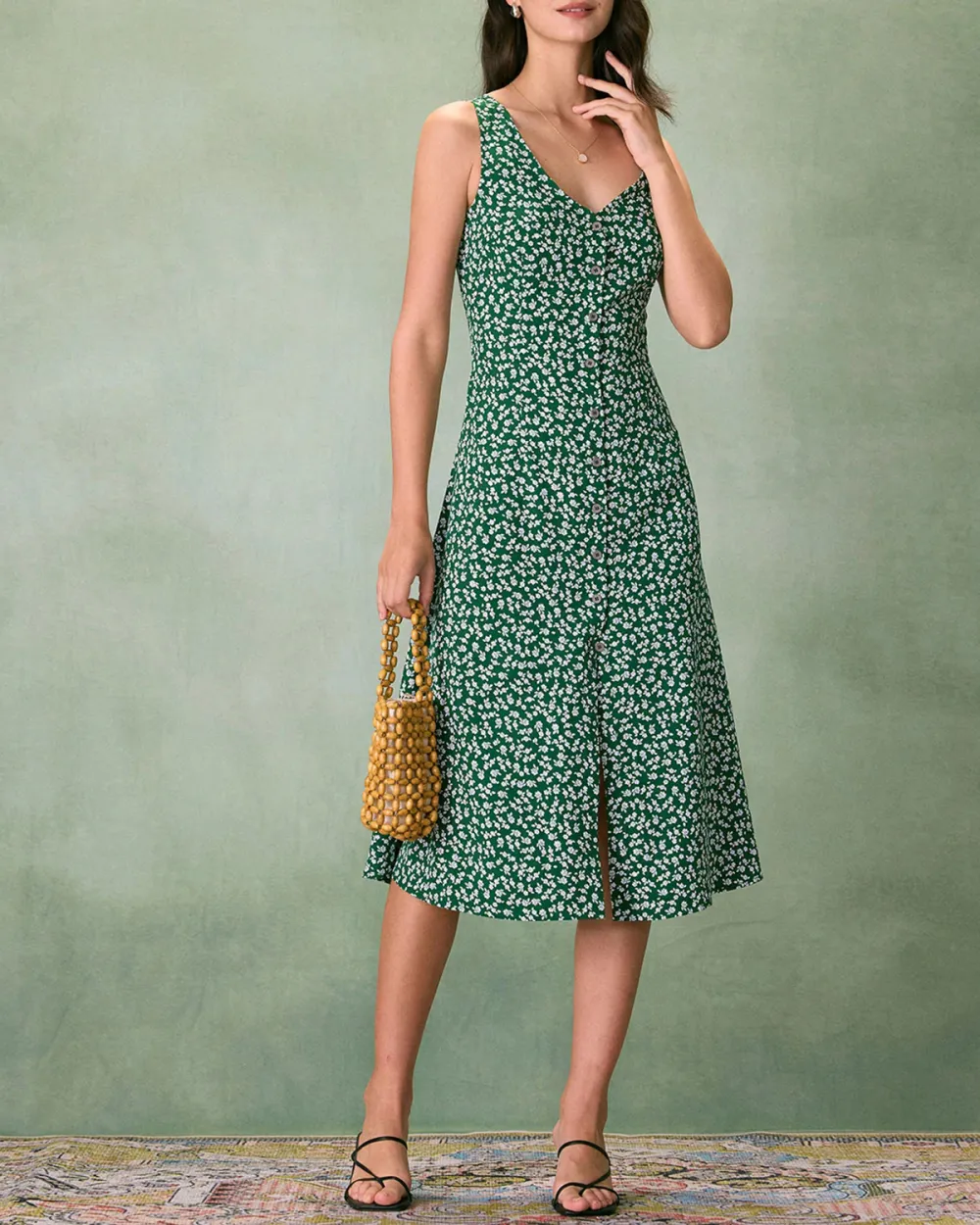 Green Print Halter Dress