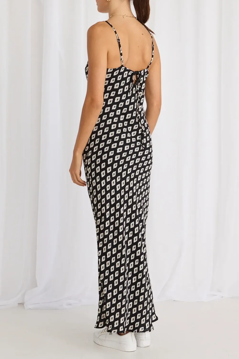 Camero Geo Spot Strappy Bias Maxi Dress