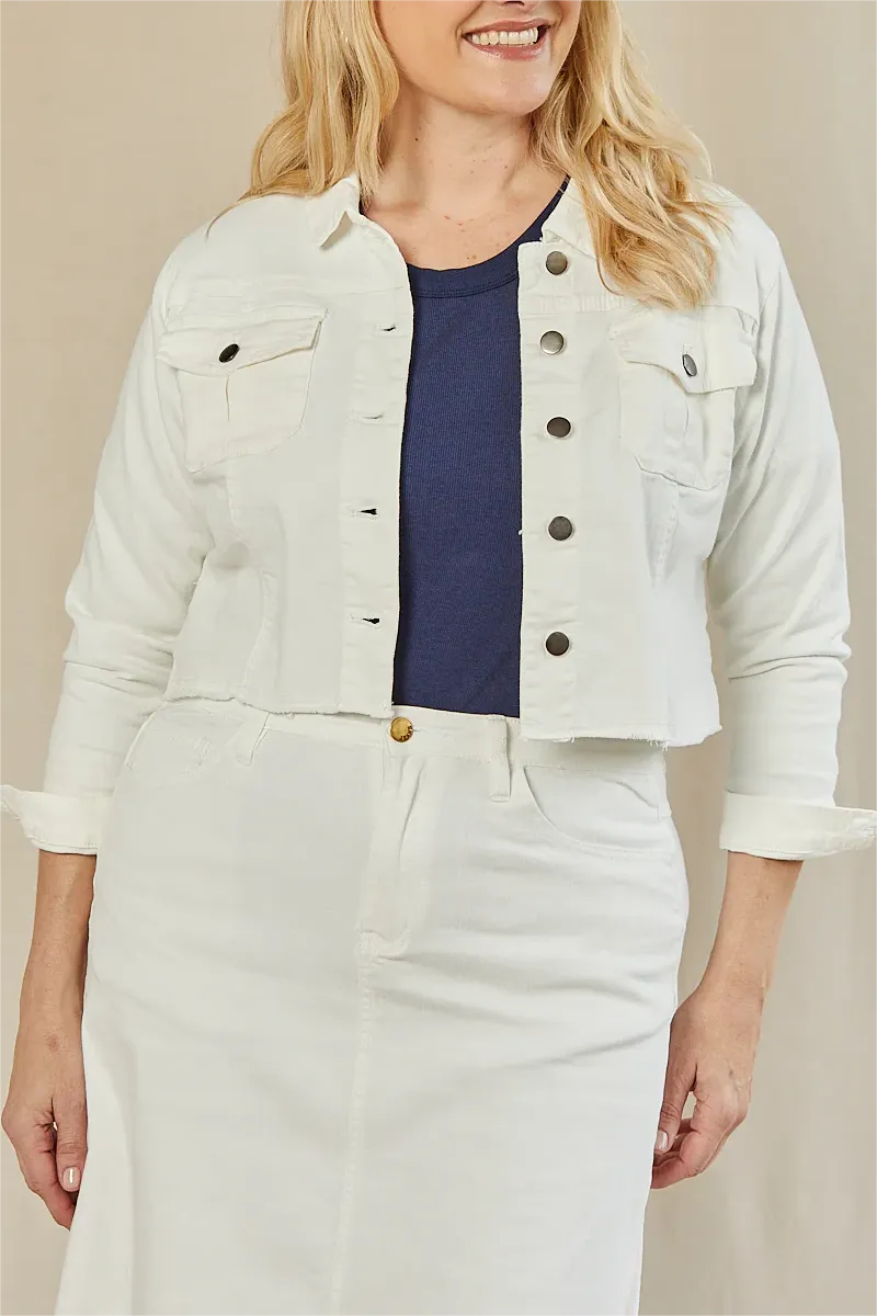 Adrift Cropped Denim Jacket In White