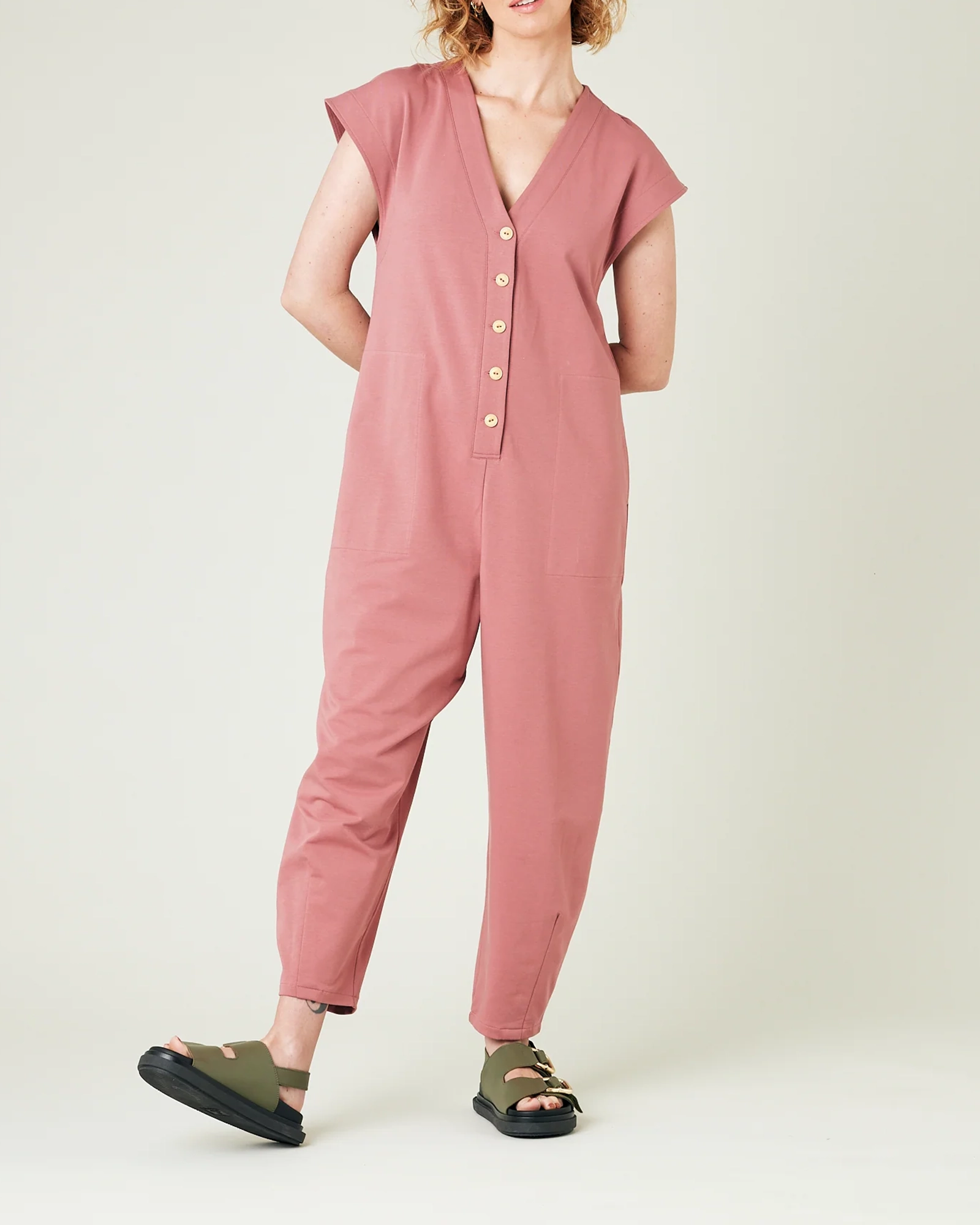 DUSTY PINK COTTON JERSEY JUMPSUIT