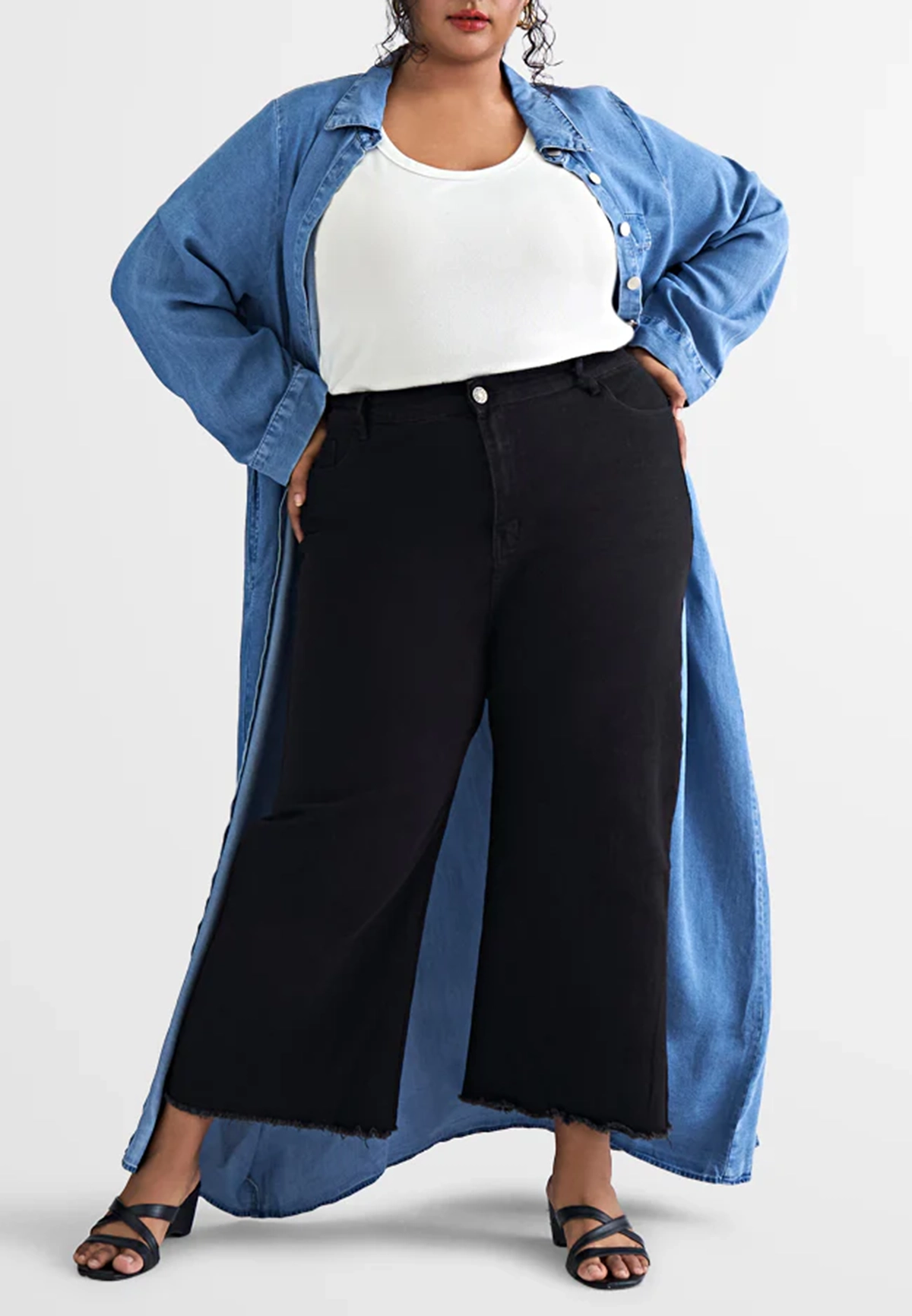 Denim Belted Long Trench Dress