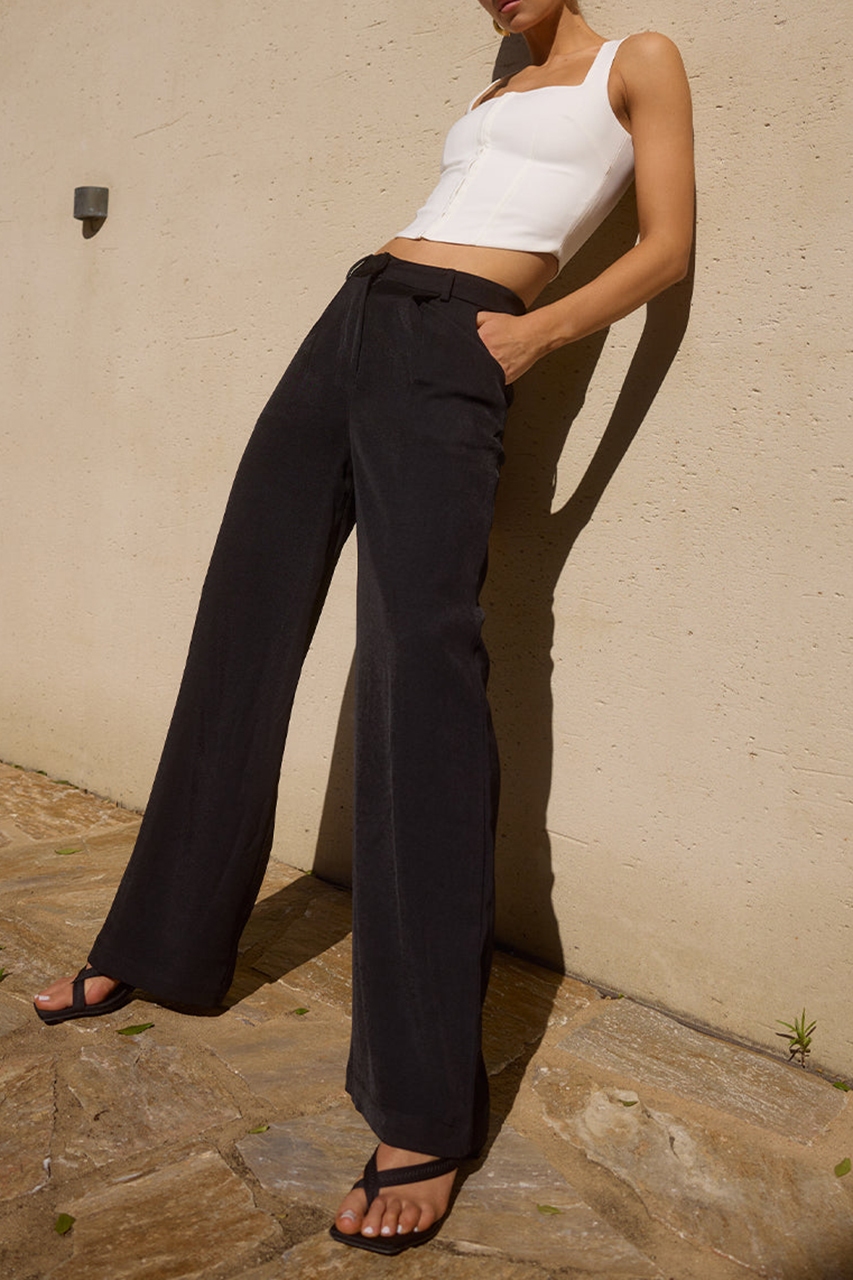 Silky fabric straight-leg pants