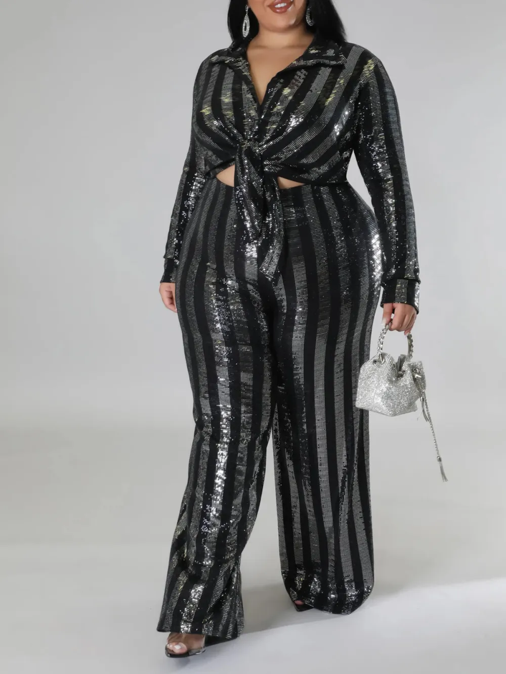 Women'S Fashion Sequin Striped Suit