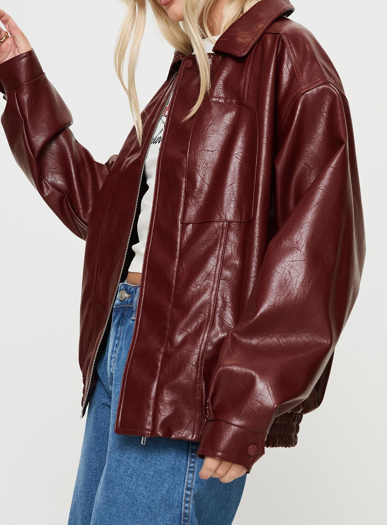 Devija Faux Leather Jacket Burgundy