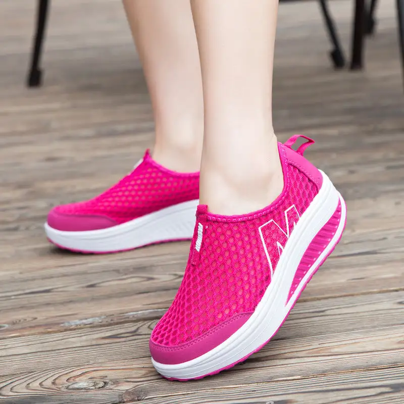 Cilool Sneakers Comfort Slip On Wedges Shoes Breathable Mesh Platform Walking Shoes