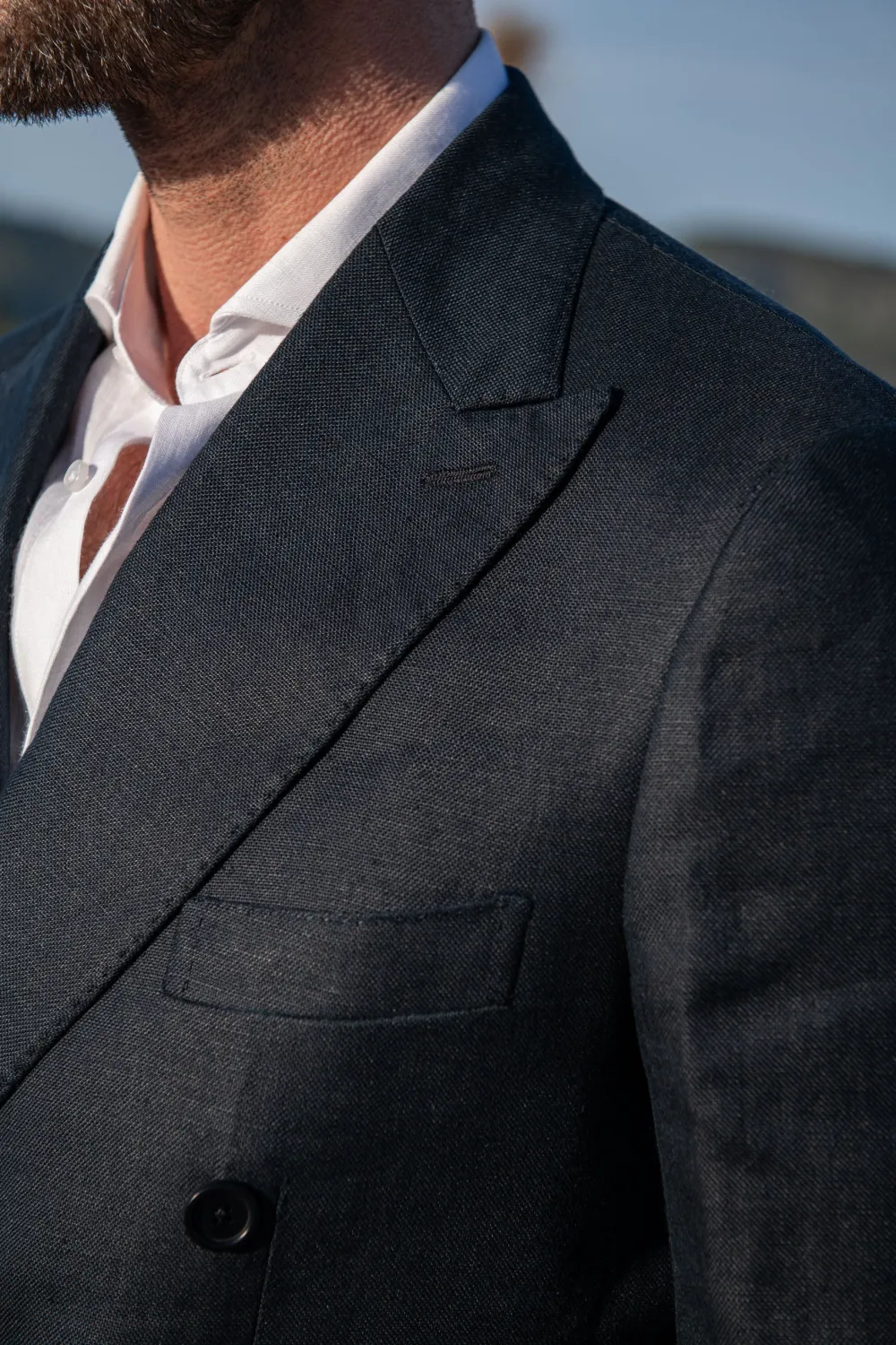 Navy Double Breasted Linen Jacket