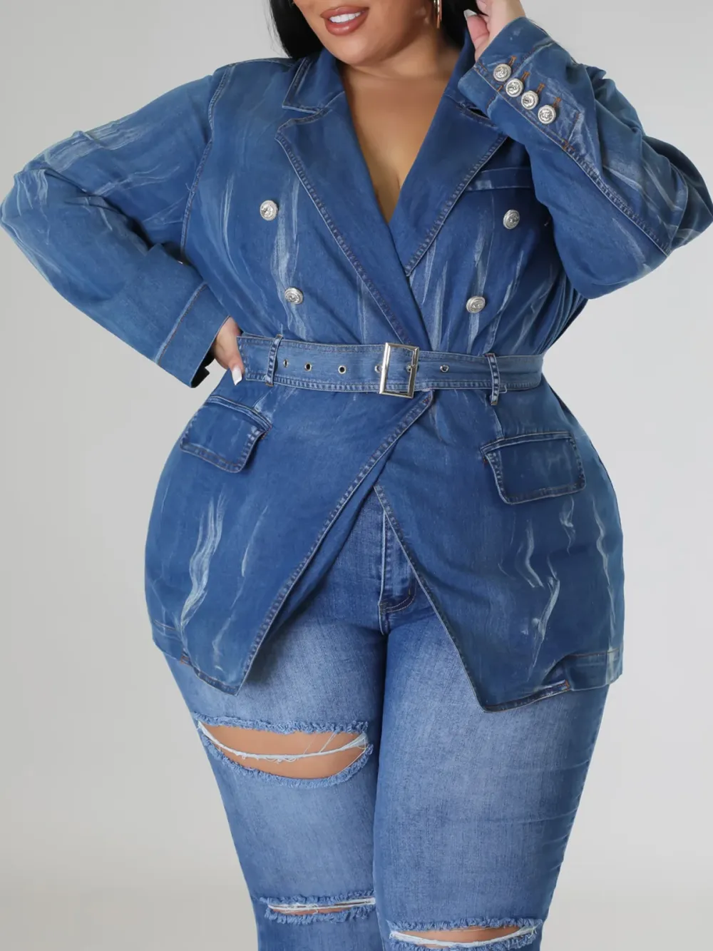 Plus-Size Fashion Denim Jacket For Women