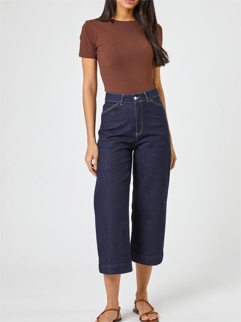 Dark blue loose cropped denim wide-leg pants