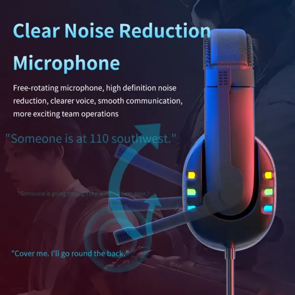 Professional gamer LED light headset headphones with built-in noise reduction high-definition microphone, suitable for desktop