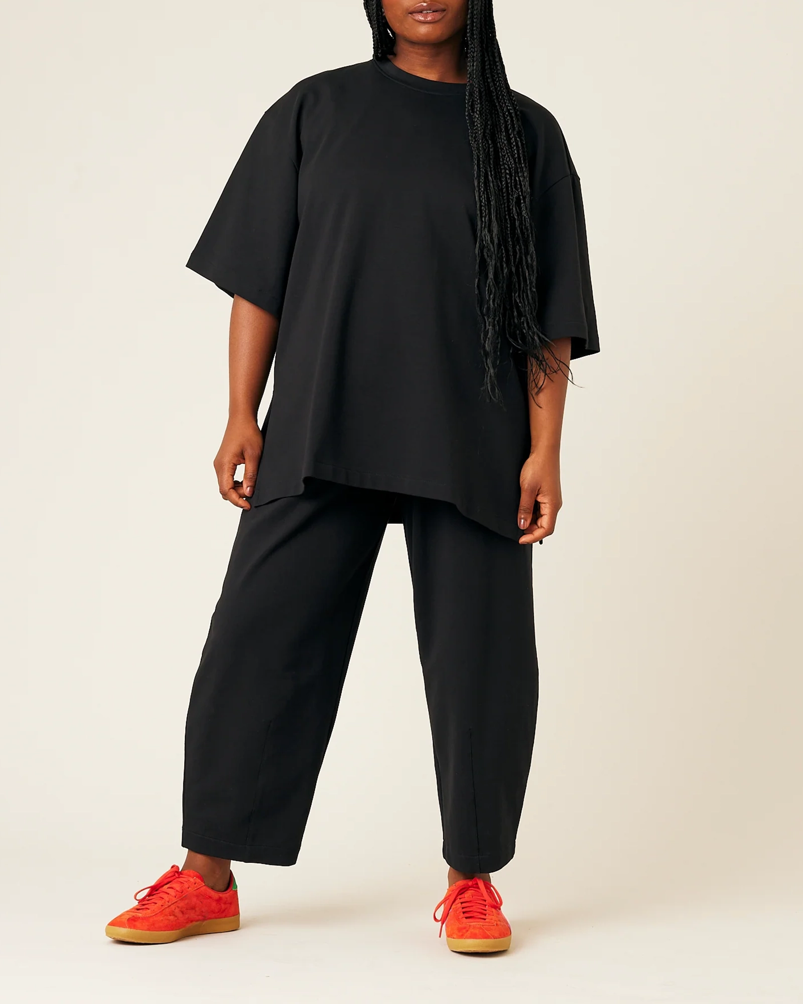 BLACK COTTON JERSEY TROUSERS