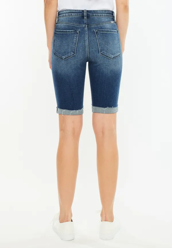 KanCan™ High Rise Dark Wash Ripped Cuff Hem 10in Bermuda Jean Short