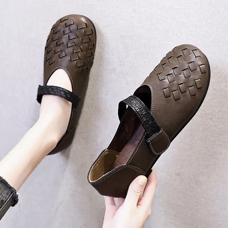 Women's Comfort sofe pu Slip On Loafer Marley Driver Loafers wide buckle flat Shoes Weave Mary Janes Shoes