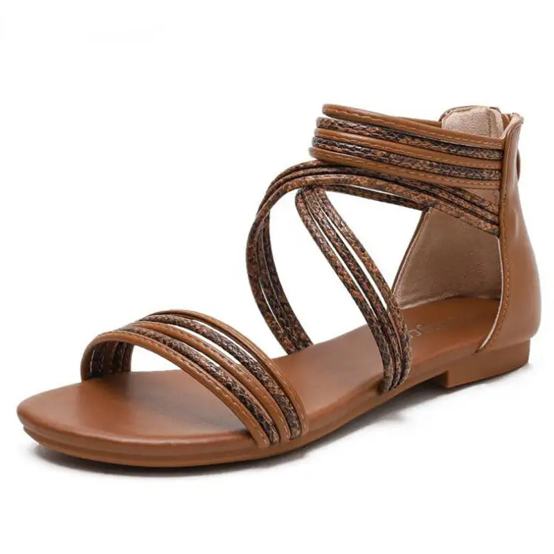 Cilool  Roman Casual Flat Strappy Ankle  Sandals