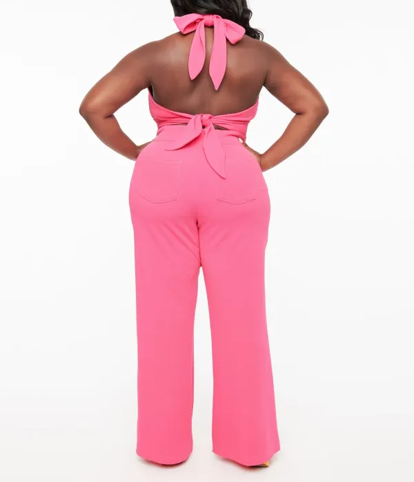 Smak Parlour Plus Size 1960s Hot Pink High Waist Flare Pants