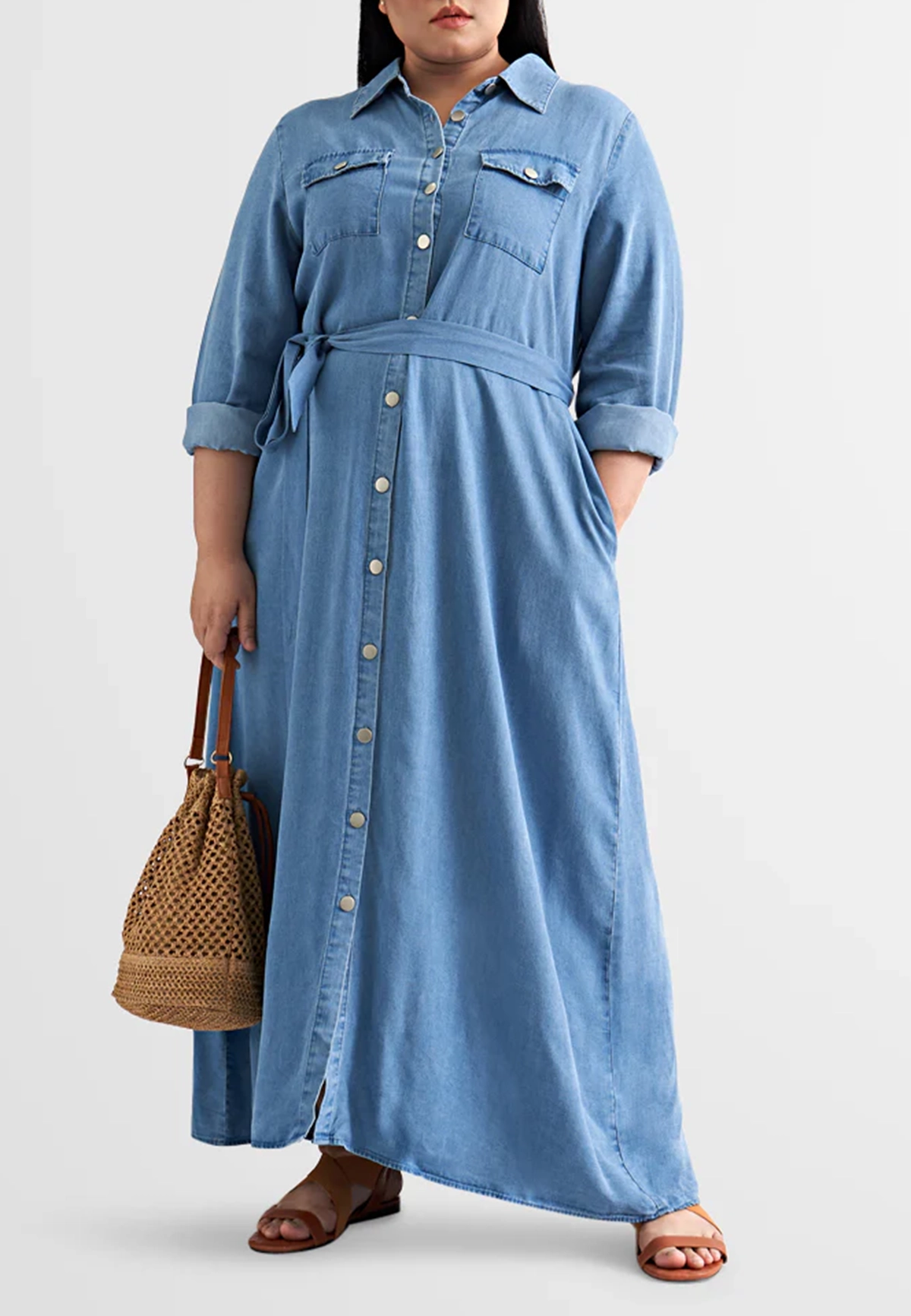 Denim Belted Long Trench Dress