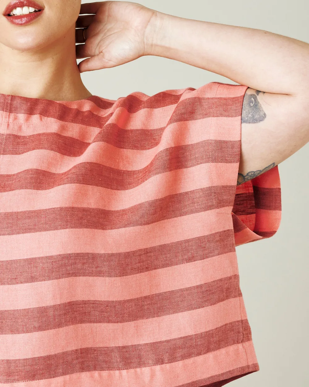 POLLY BLUSH STRIPE LINEN TOP