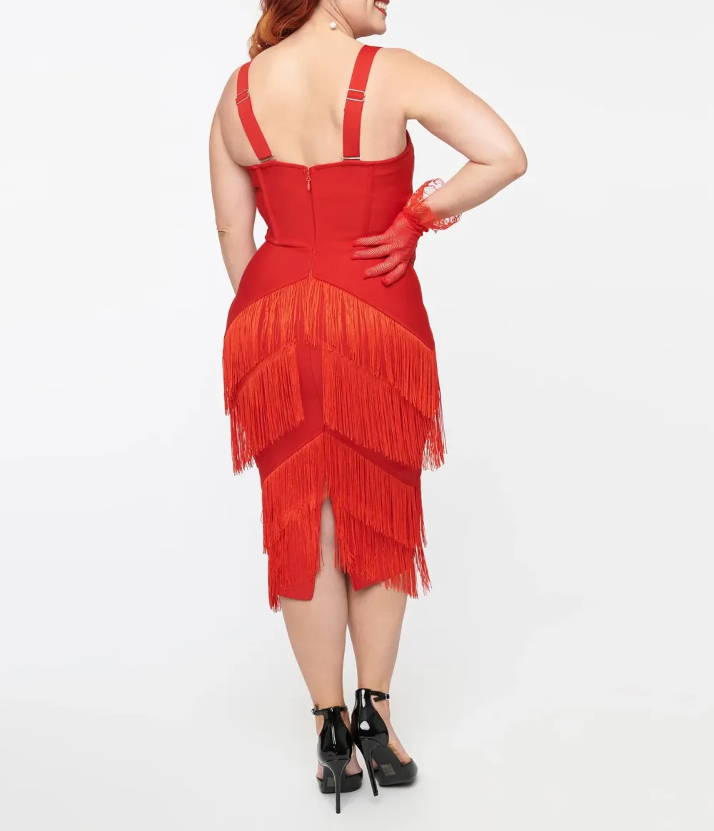 1950s Red Fringe Speakeasy Wiggle Dress