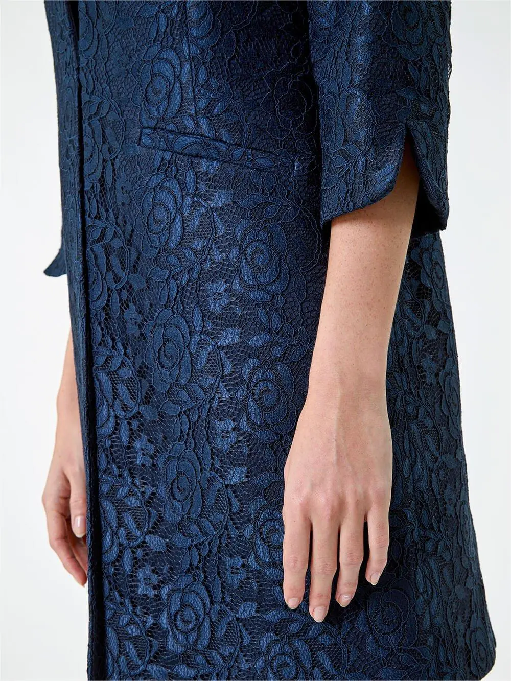 Navy Lace Longline Formal Jacket