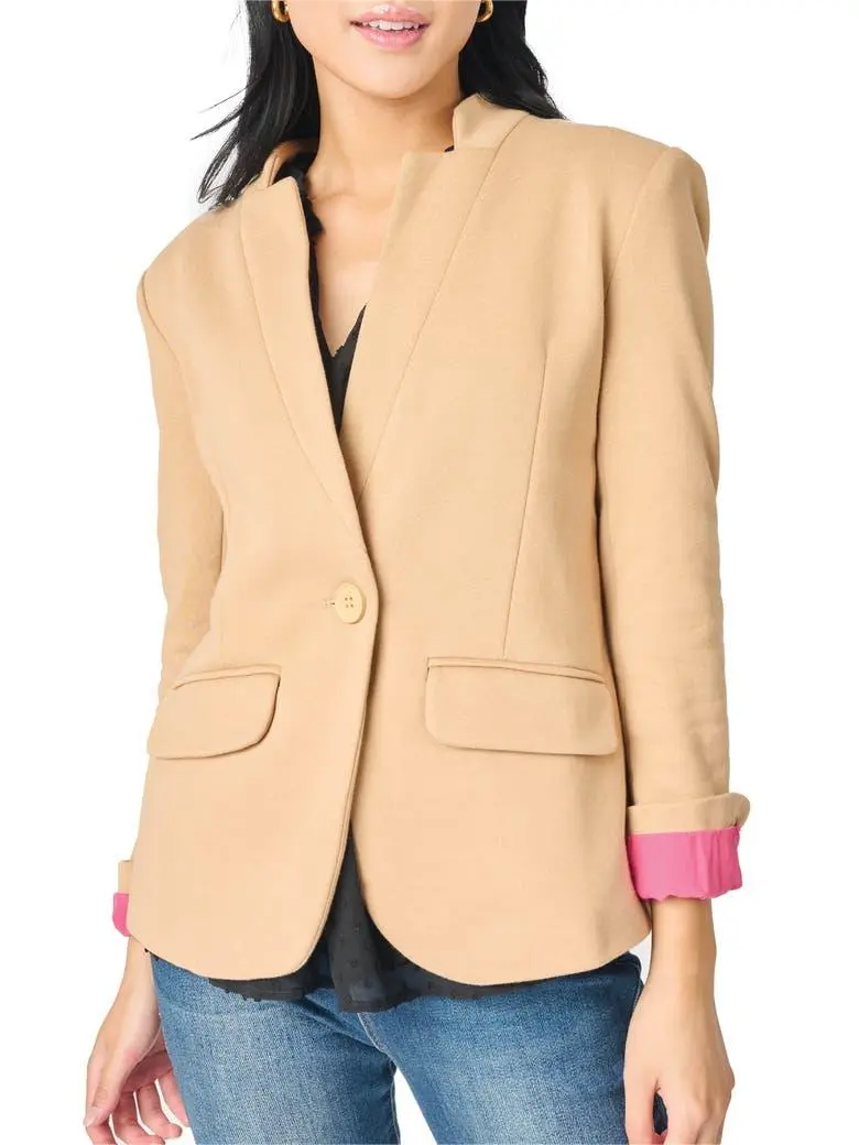 Inverted Notch Collar Cotton Blend Knit Blazer