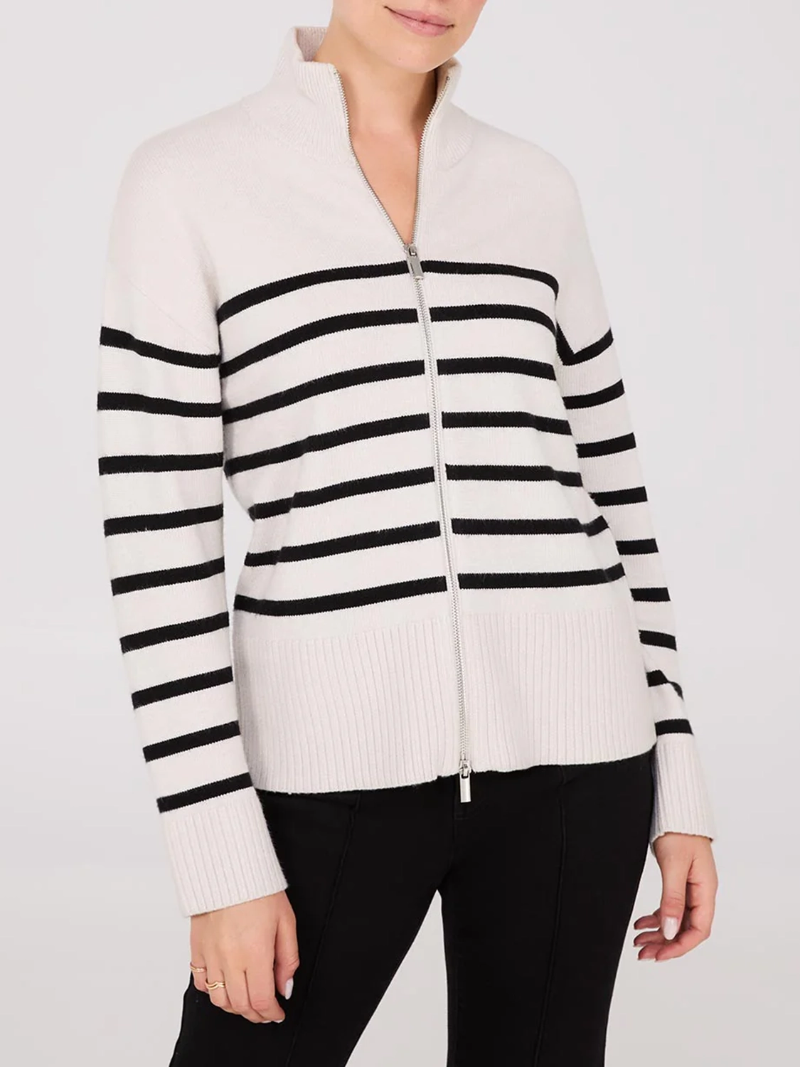 Striped Zip-Front Sweater