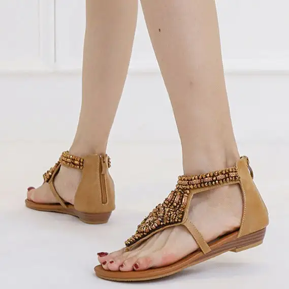 Cilool  Wedge Rhinestone Roman Sandals